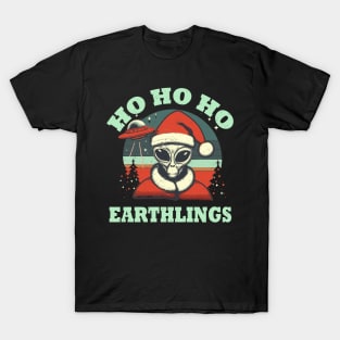 Ho Ho Ho Earthlings Alien Christmas Horror T-Shirt